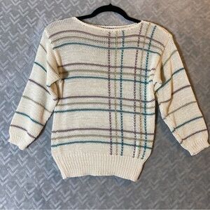 Vintage Personal Brand Knit Sweater - Cream, Green, and Brown